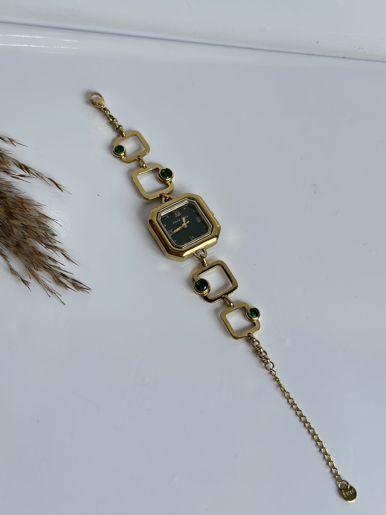 Vintage Emerald Geometric Bracelet Watch