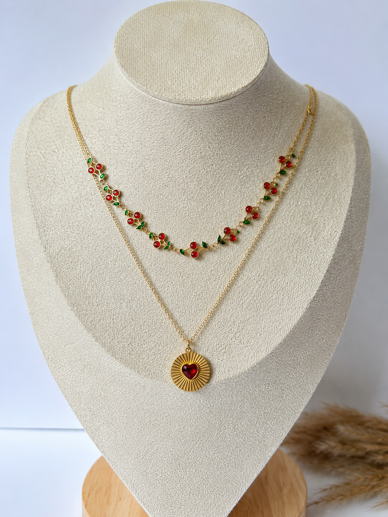 Cherry Heart Layered Necklace